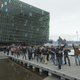 EVE players in front of the Harpa convention center.